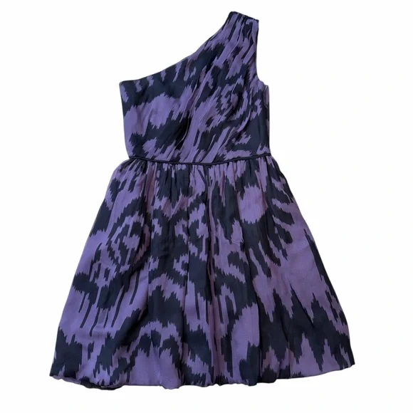 Shoshanna One Shoulder Black and Purple Silk Cocktail Dress - Picture 1 of 4